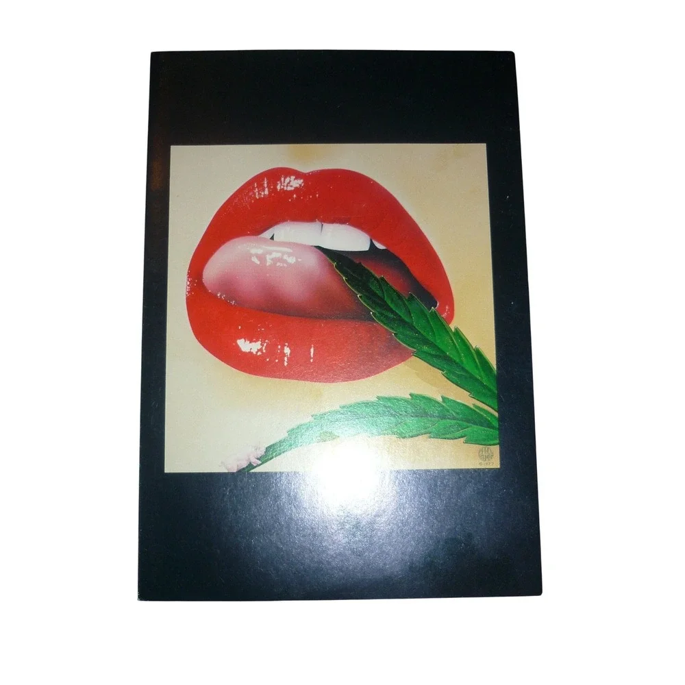 Vintage 1977 H.R. Giger HMP Surrealist Lips Cannabis Leaf Greeting Card 5x7